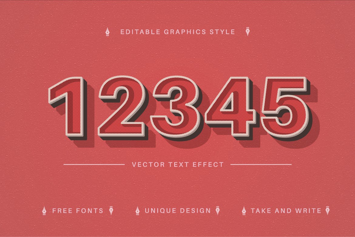 复古红色矢量文字效果字体样式 Red Retro – Editable Text Effect, Font Style 插件预设 sucaiwan.com