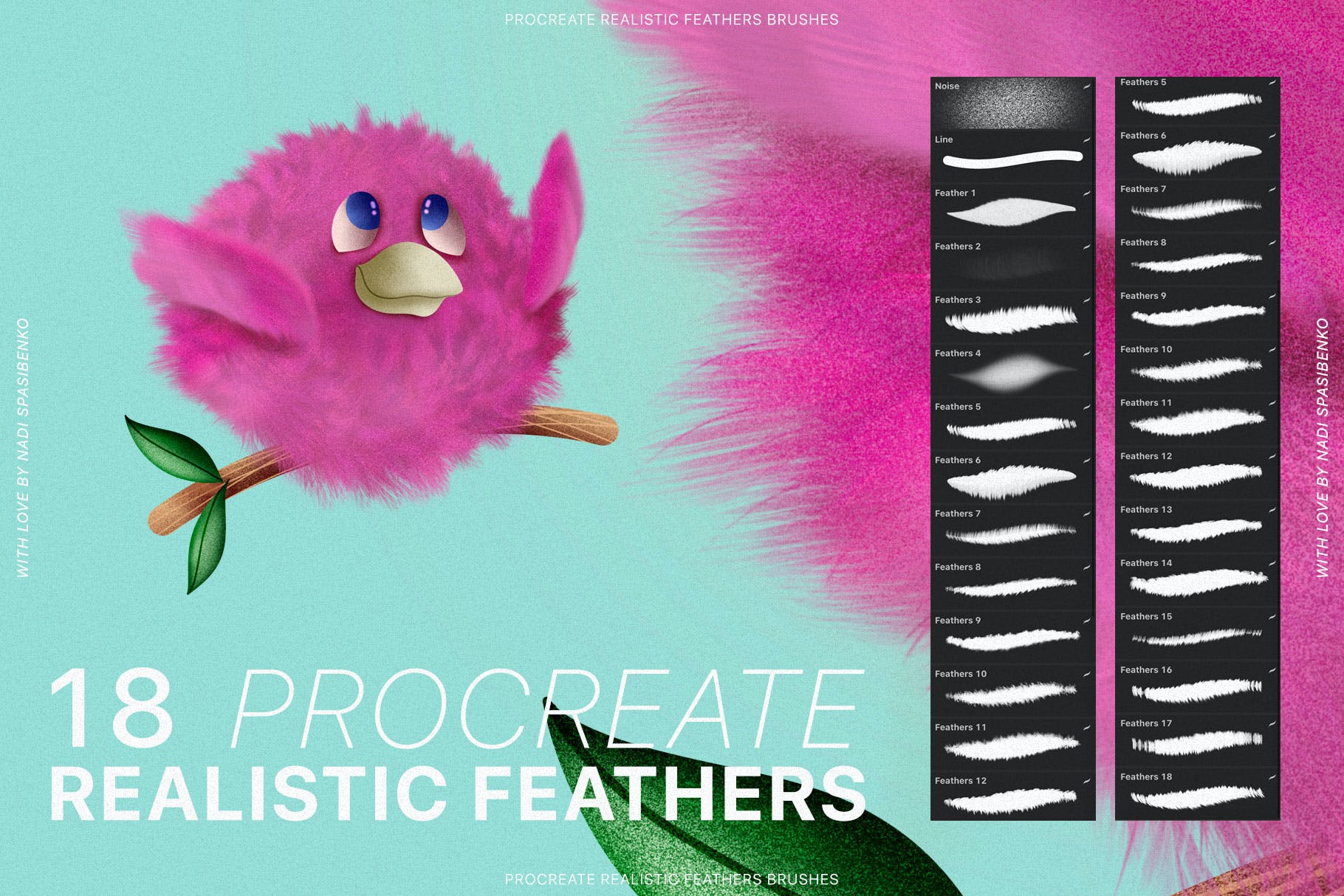 逼真的Procreate羽毛笔刷 Procreate Realistic Feather Brushes 笔刷资源 sucaiwan.com