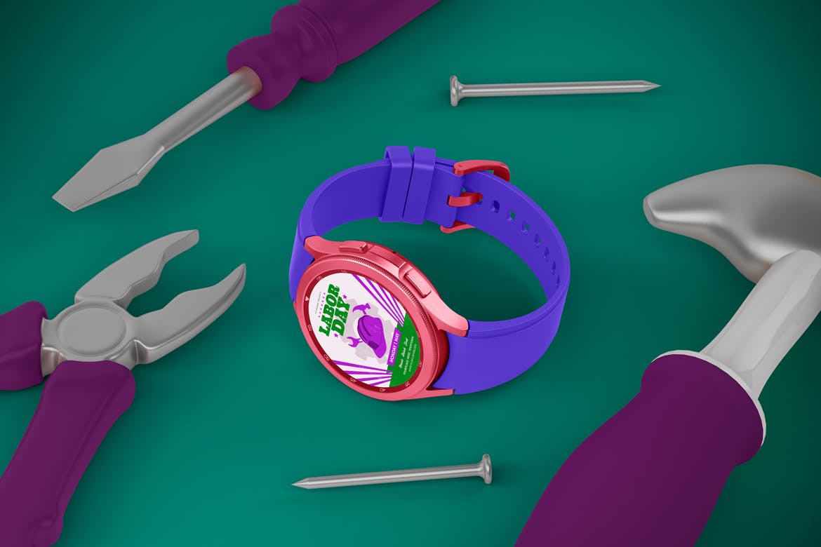 劳动节元素三星Watch 4手表样机 Watch 4 Labor Day 样机素材 sucaiwan.com