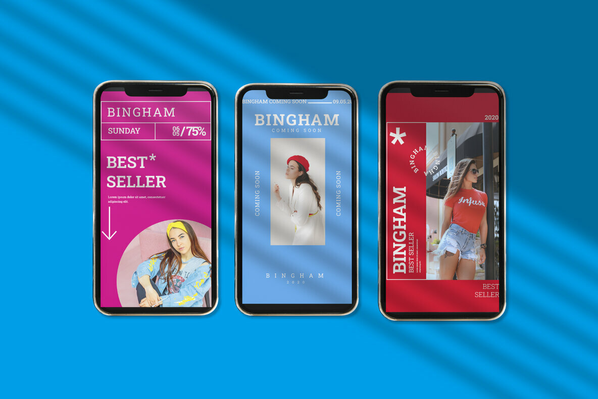 潮流现代社交错版文字PSD模板Bingham – Instagram Post and Stories 设计素材 sucaiwan.com