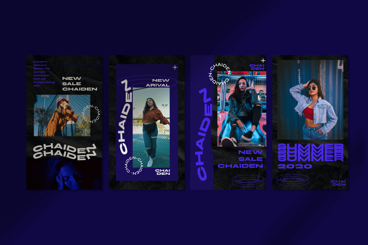 深蓝色时髦现代社交体育运动错版文字PSD模板 Chaiden – Instagram Template 设计素材 sucaiwan.com