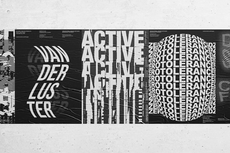 20个潮流抽象视觉海报标题特效字体设计智能贴图样机模板 Typographic Poster Layouts No.01 样机素材 sucaiwan.com