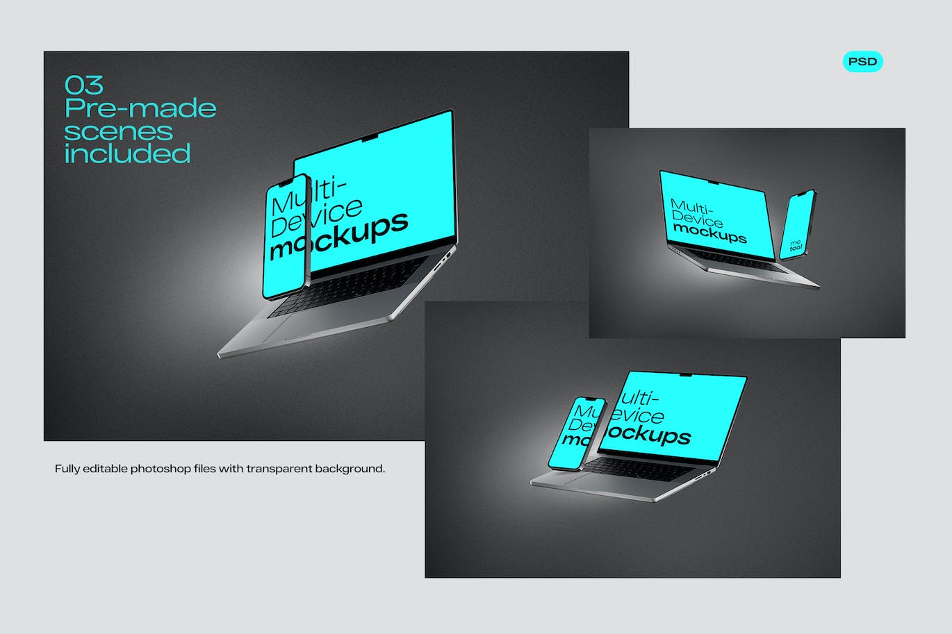 浮动Macbook Pro和iPhone手机样机图 Multi Device Mockups Float 样机素材 sucaiwan.com