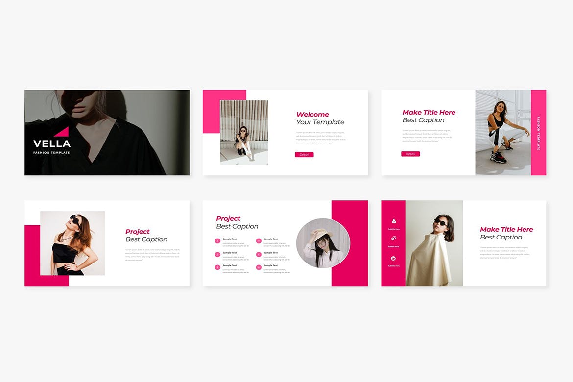 时尚服装展示谷歌幻灯片创意模板 Vella Fashion Google Slide 幻灯图表 sucaiwan.com