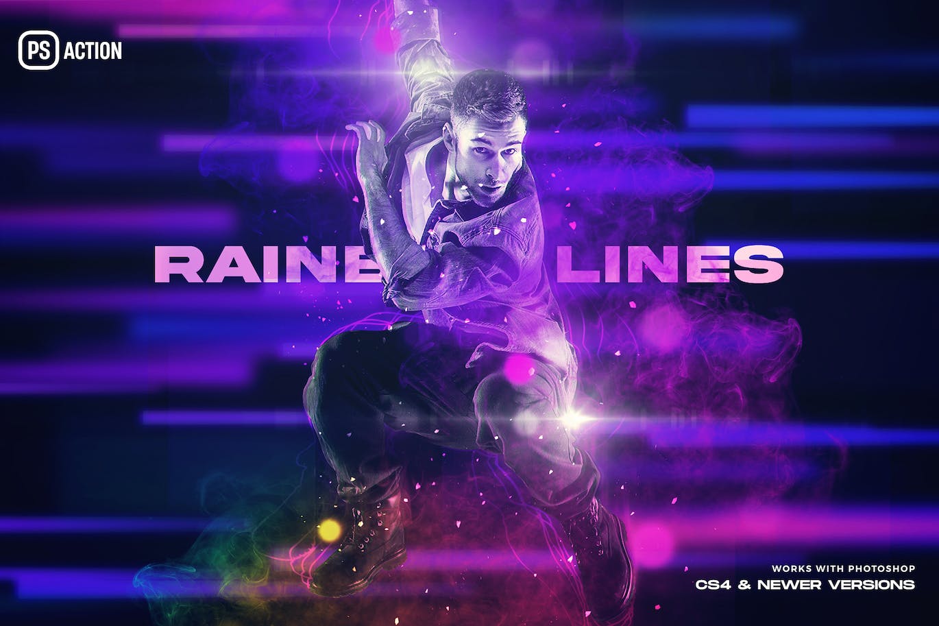 彩色线条效果照片处理Photoshop动作 Rainbow Lines Photoshop Action 插件预设 sucaiwan.com
