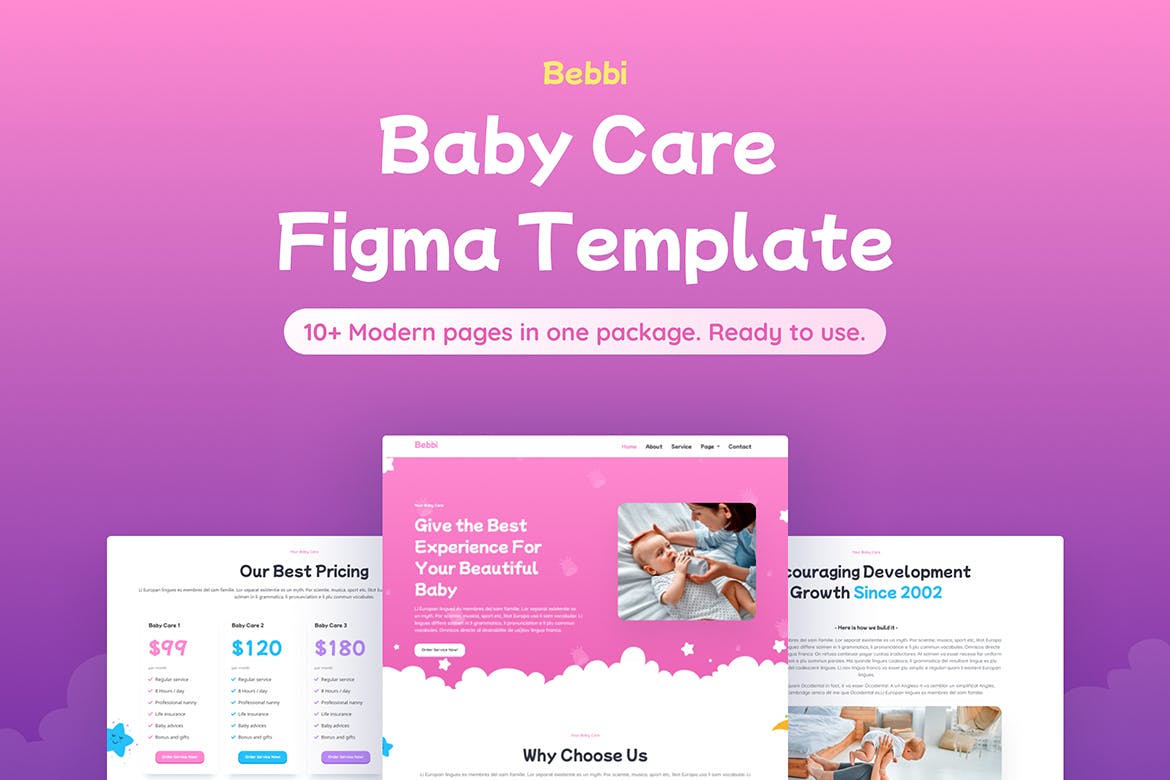 婴儿护理网站着陆页设计Figma模板 Bebbi – Baby Care Figma Template APP UI sucaiwan.com