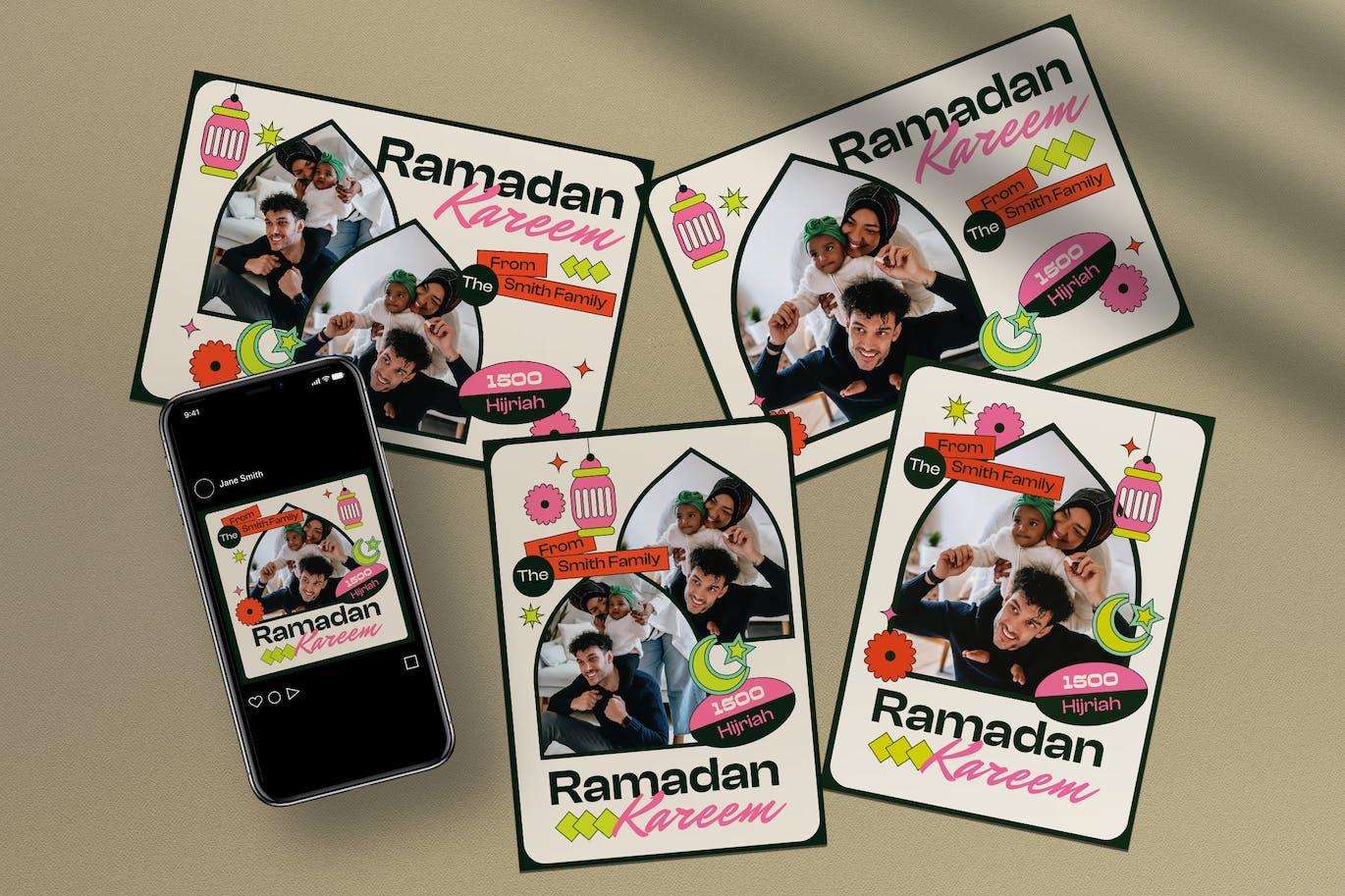 白色扁平设计斋月活动贺卡模板 White Flat Design Ramadan Greeting Card 设计素材 sucaiwan.com
