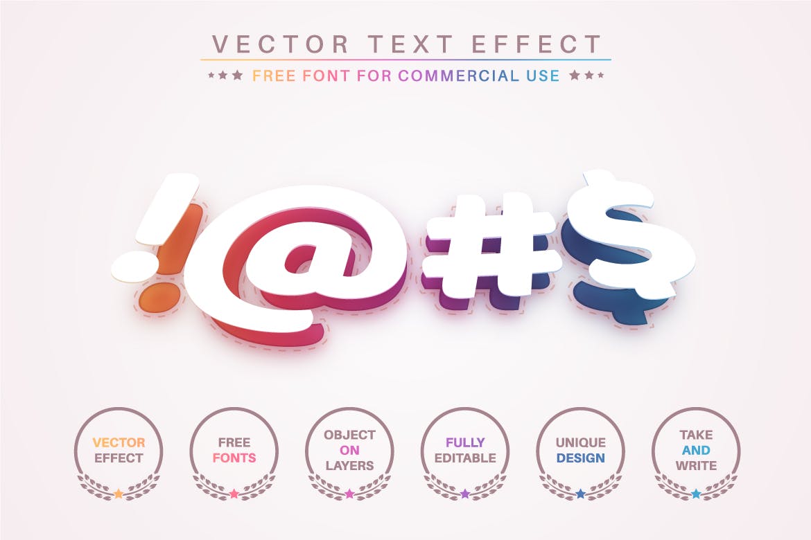 彩虹色矢量文字效果字体样式 Rainbow Color – Editable Text Effect, Font Style 插件预设 sucaiwan.com