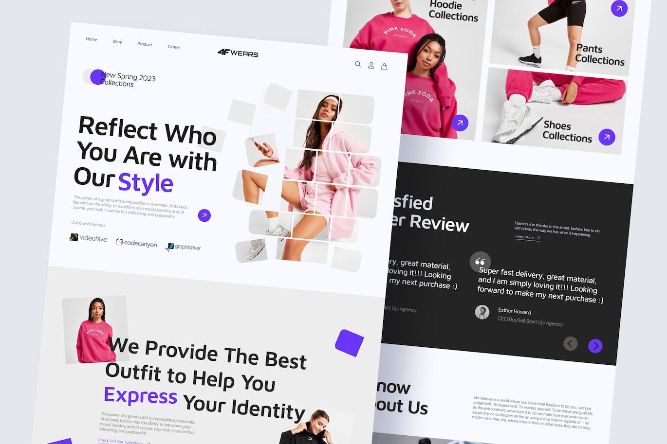 时尚电子商务网站着陆页模板 4FWEARS – Fashion Ecommerce Landing Page APP UI sucaiwan.com