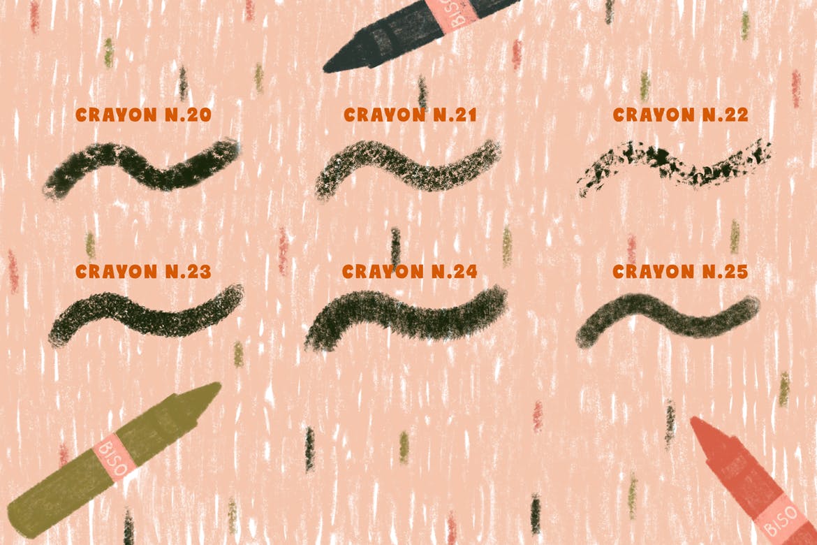 25个蜡笔和油画颜料Procreate笔刷 25 Crayons & Oil Pastels for Procreate 笔刷资源 sucaiwan.com