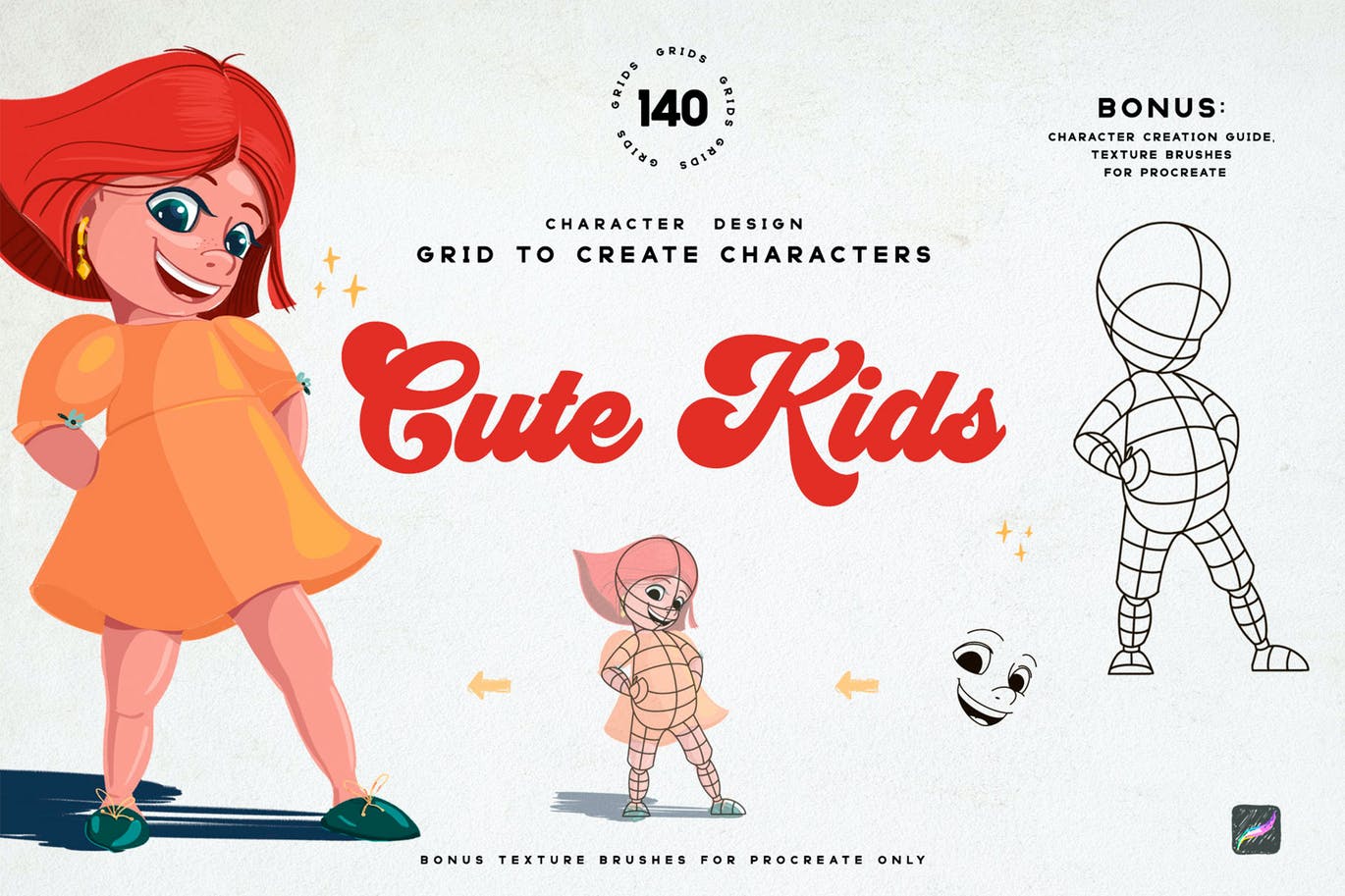 用于Procreate的可爱儿童网格笔刷 Cute Kids Grids for Procreate 笔刷资源 sucaiwan.com