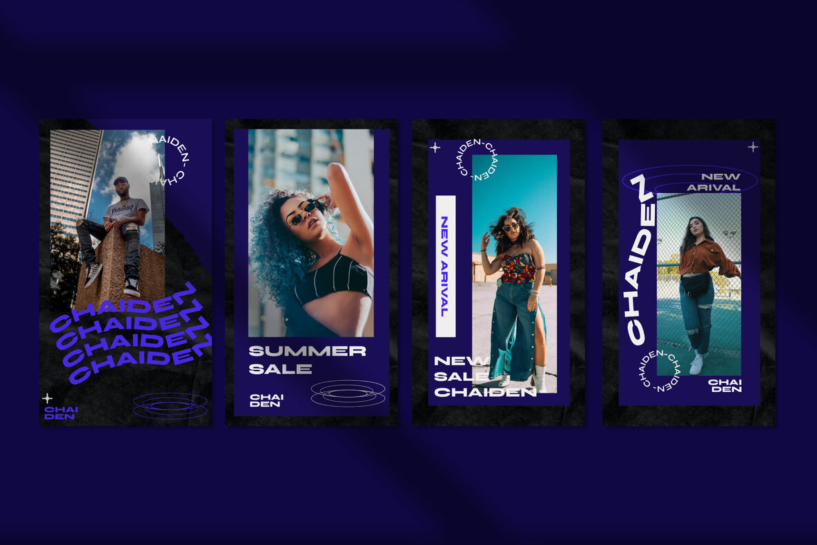 深蓝色时髦现代社交体育运动错版文字PSD模板 Chaiden – Instagram Template 设计素材 sucaiwan.com