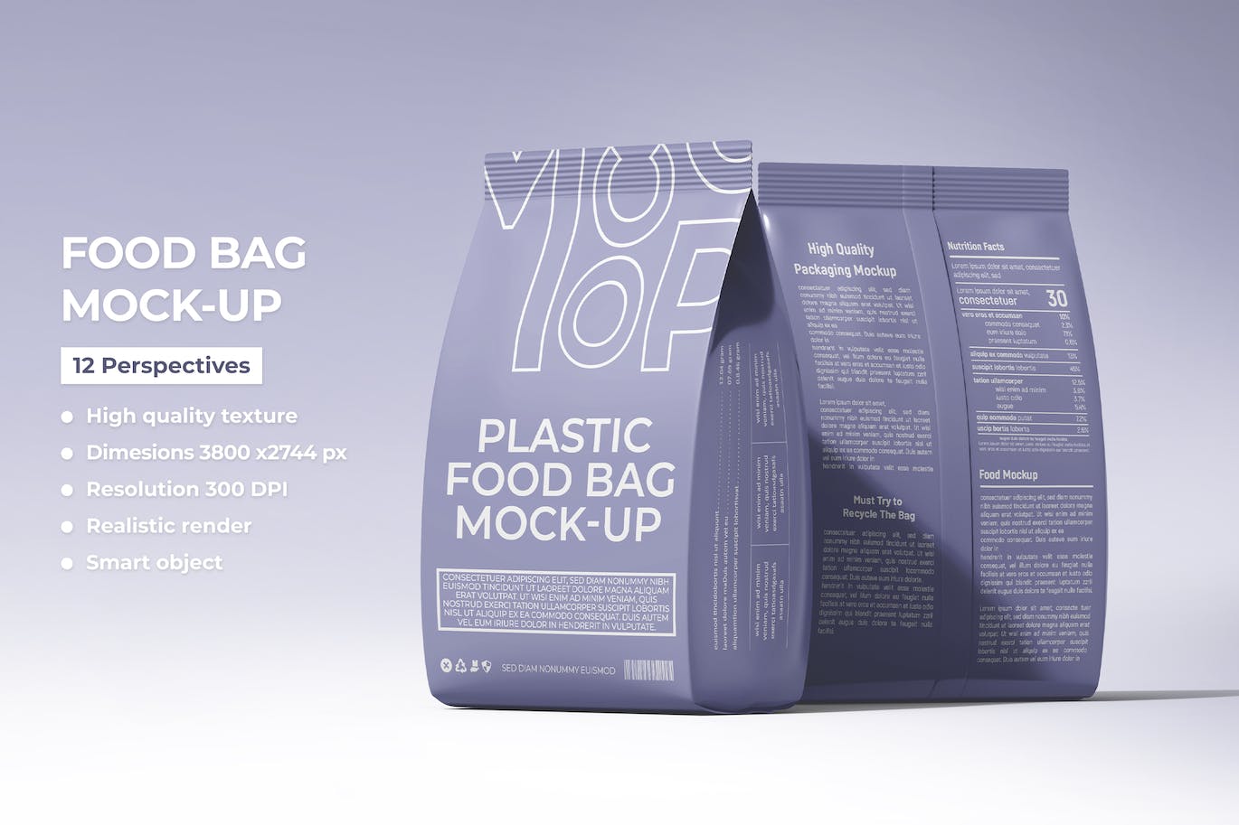 哑光塑料食品包装袋PSD样机 Matte Plastic Food Packaging Bag PSD Mockup 样机素材 sucaiwan.com