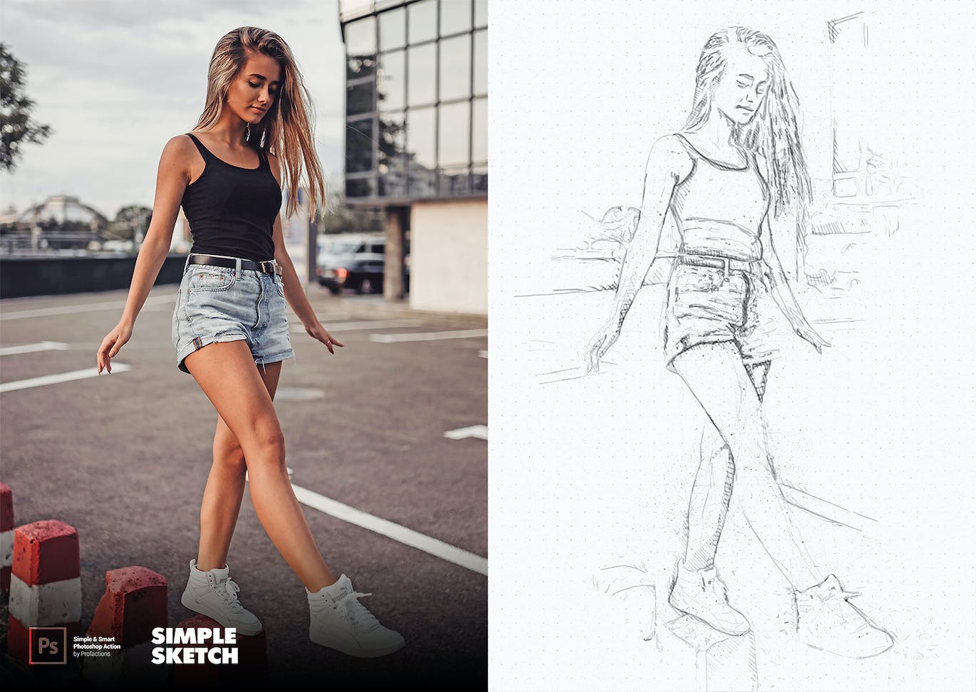 简单素描效果照片处理ps动作 Simple Sketch Photoshop Action 插件预设 sucaiwan.com