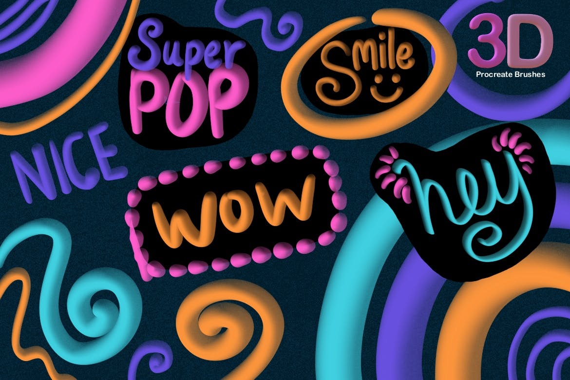 3D流行的Procreate画笔 3D Pop Procreate Brushes 笔刷资源 sucaiwan.com