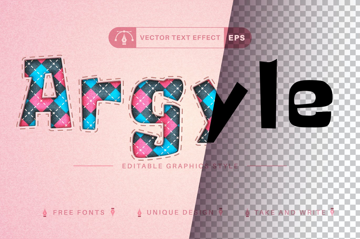 菱形花纹矢量文字效果字体样式 Argyle – Edit Text Effect, Editable Font Style 笔刷资源 sucaiwan.com