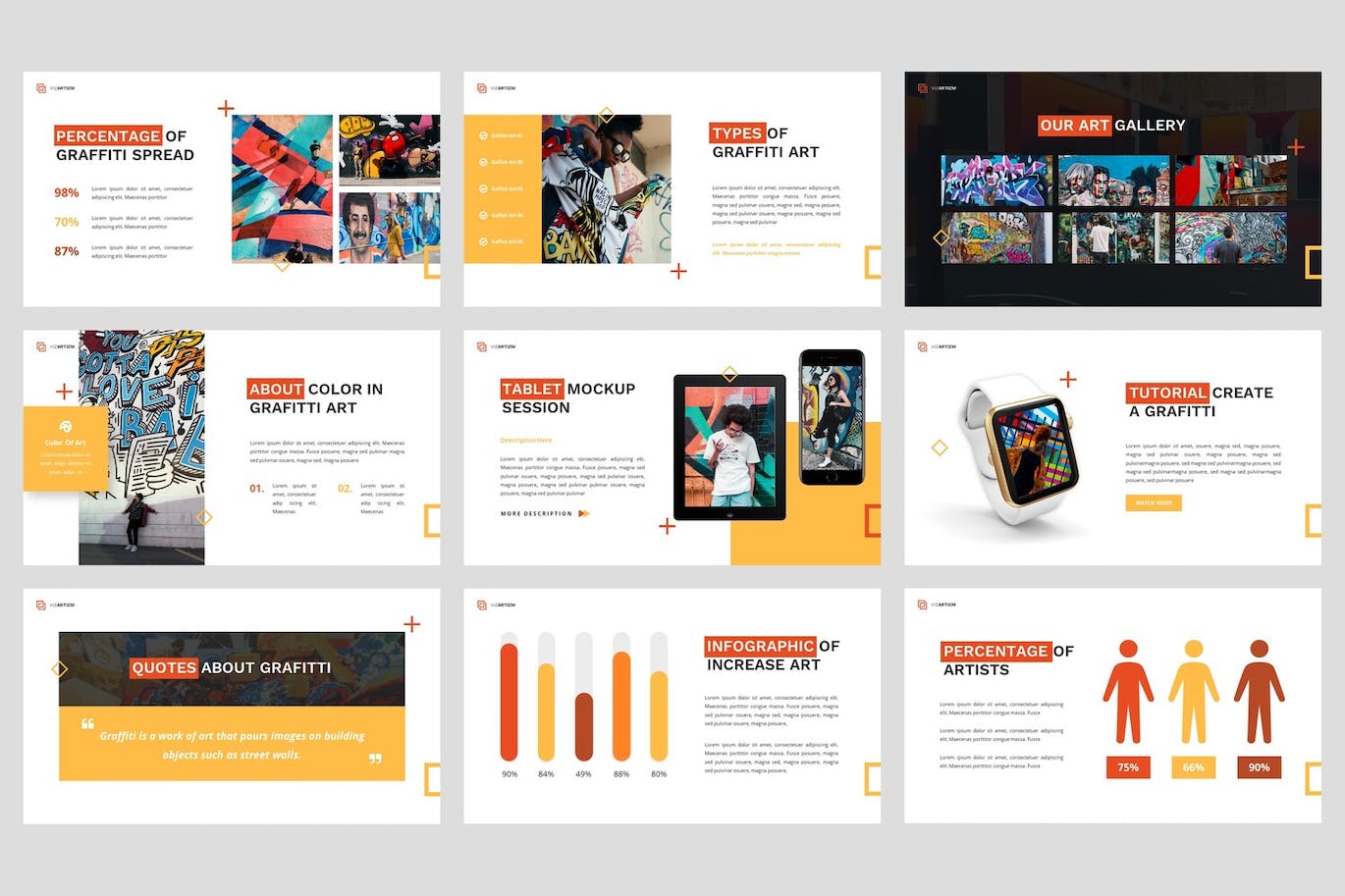 波普艺术和涂鸦Google幻灯片模板素材 Vizartizm – Pop Art Google Slides Template 幻灯图表 sucaiwan.com
