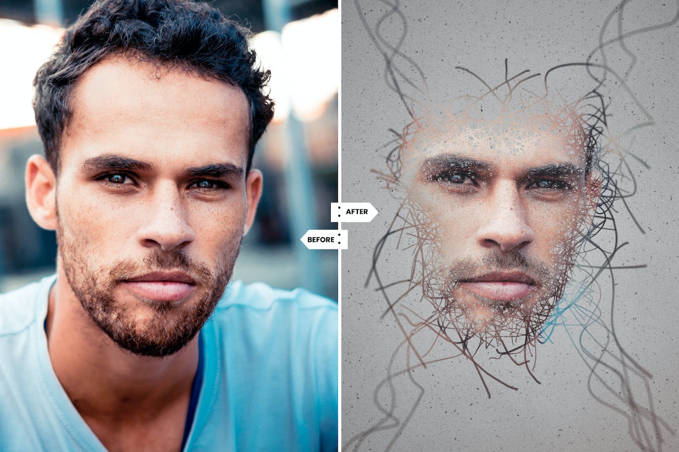 混乱线条效果PS动作模板 Chaotic Lines Effect Photoshop Action 插件预设 sucaiwan.com