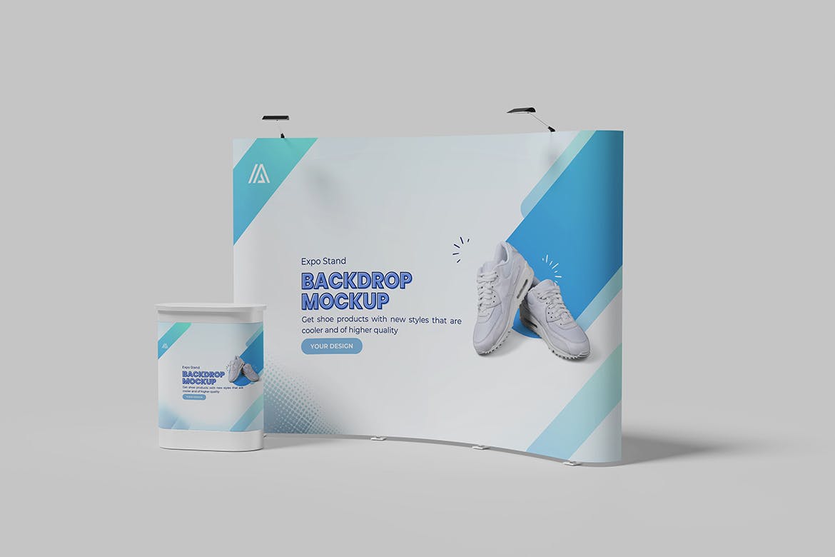 展厅展台背景广告展示样机 Expo Stand Backdrop Mockup 样机素材 sucaiwan.com