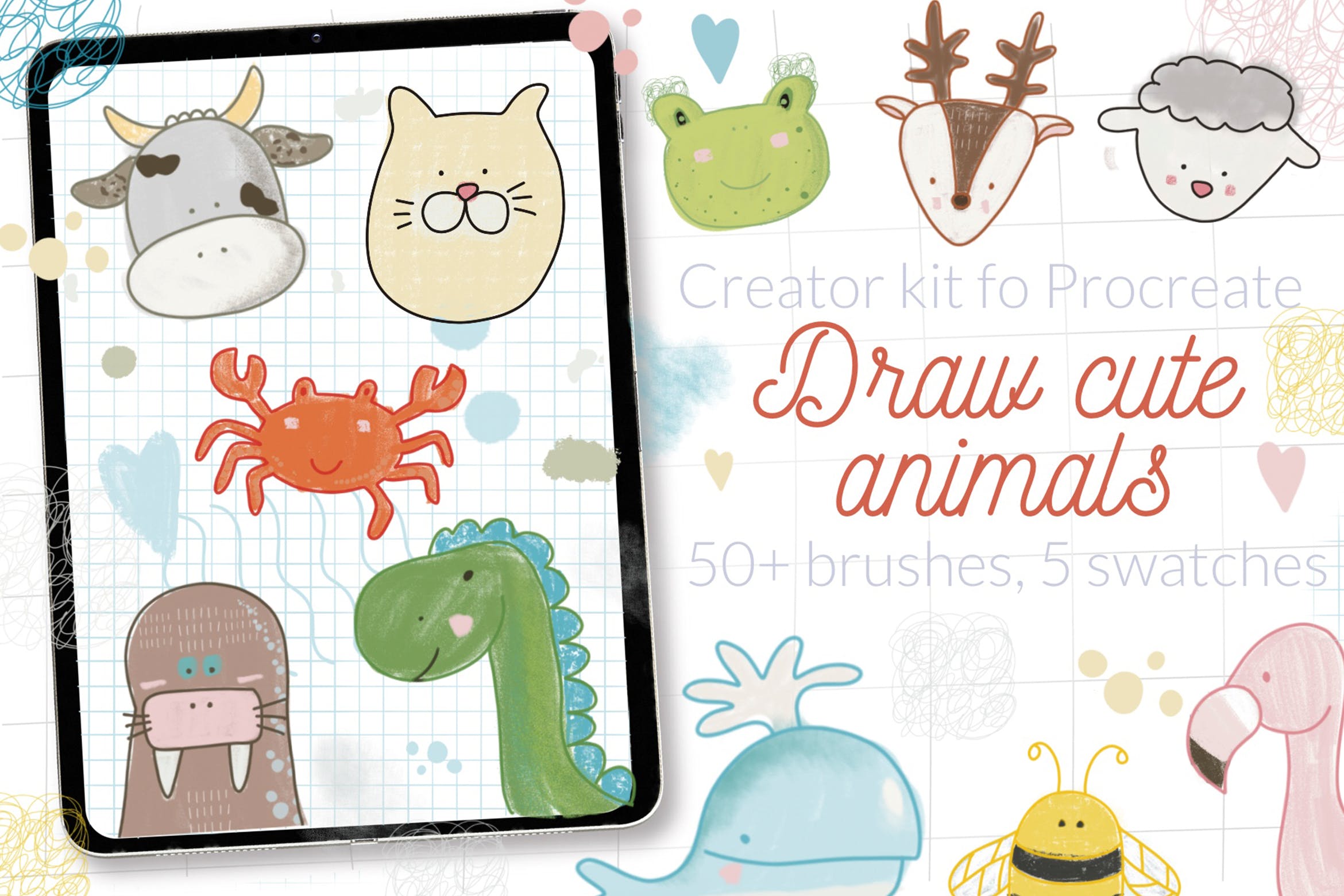 可爱的动物形状Procreate笔刷 Cute animals Procreate stamps 笔刷资源 sucaiwan.com