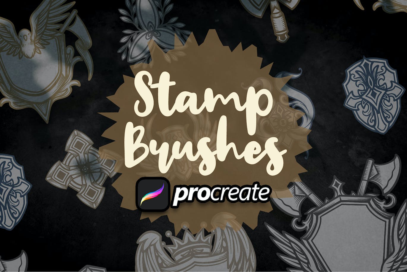盾牌徽章Procreate印章绘画笔刷素材 Crest Emblem Dansdesign Stamp Brush Procreate 笔刷资源 sucaiwan.com