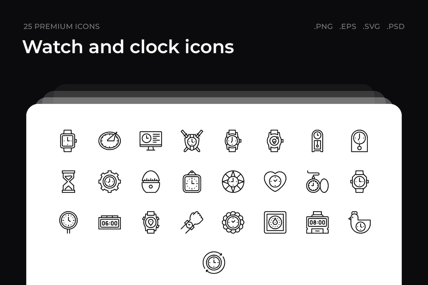 25枚手表和时钟主题简约线条矢量图标 Watch and clock icons 图标素材 sucaiwan.com