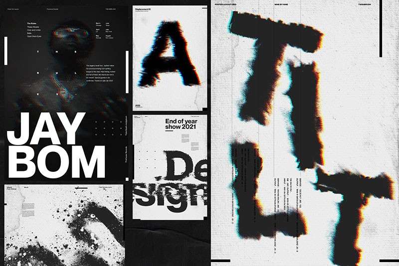 潮流文字扭曲故障风海报PS图层样式 插件预设 sucaiwan.com