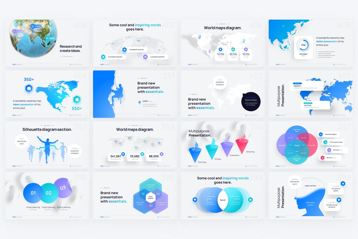 轮廓/维恩和世界地图PPT模板 Silhouette, Venn & World Map PowerPoint Template 幻灯图表 sucaiwan.com