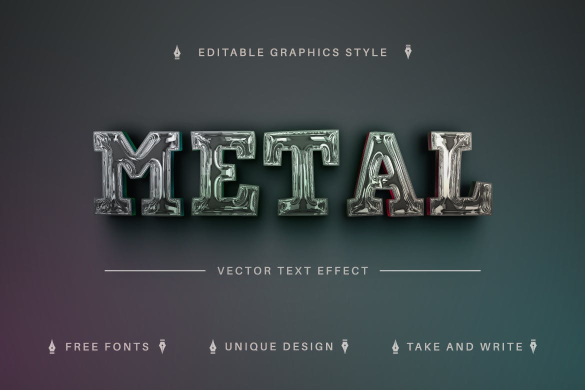 深色镀铬矢量文字效果字体样式 Dark Chrome – Editable Text Effect, Font Style 插件预设 sucaiwan.com