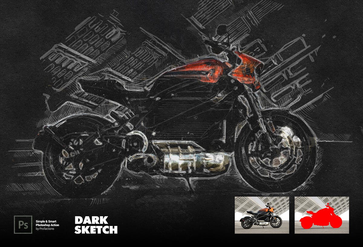 深色素描效果照片处理Photoshop动作 Dark Sketch Photoshop Action 插件预设 sucaiwan.com