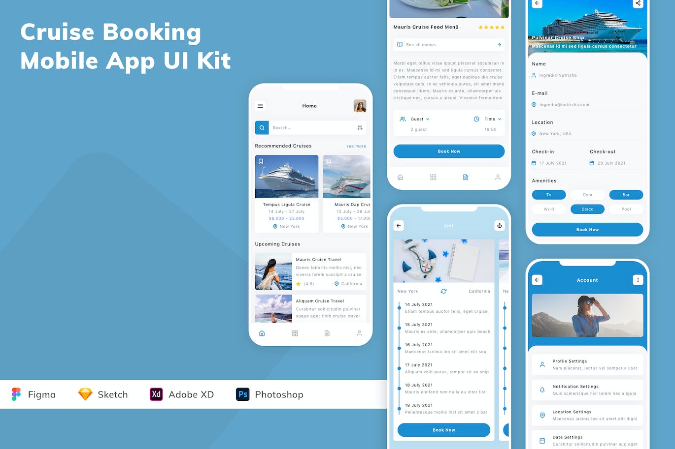 邮轮预订应用程序App设计UI工具包 Cruise Booking Mobile App UI Kit APP UI sucaiwan.com