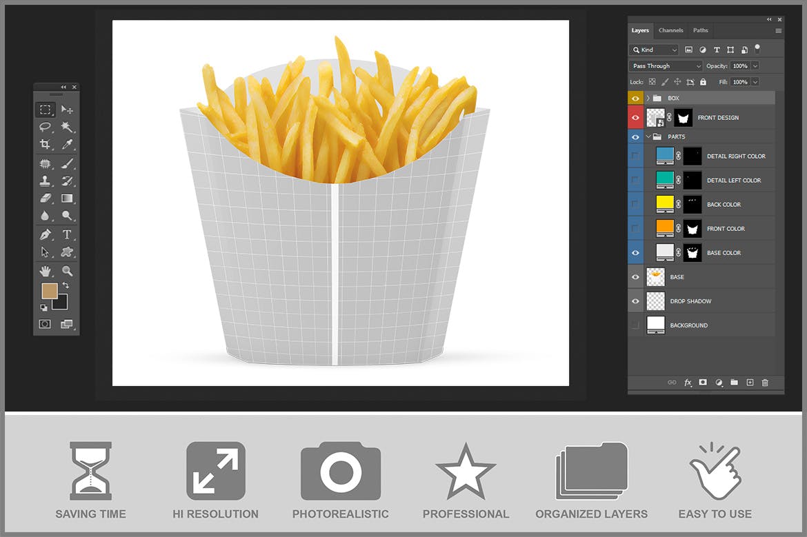 炸薯条纸盒包装设计样机 French Fries Packaging Mockup 样机素材 sucaiwan.com