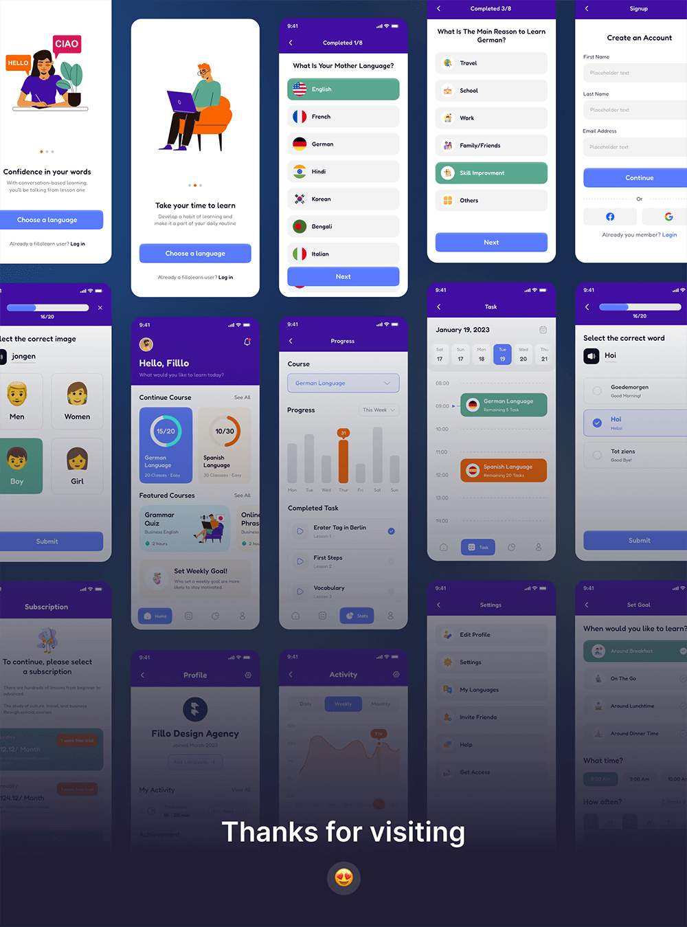 语言学习App应用程序UI套件 APP UI sucaiwan.com