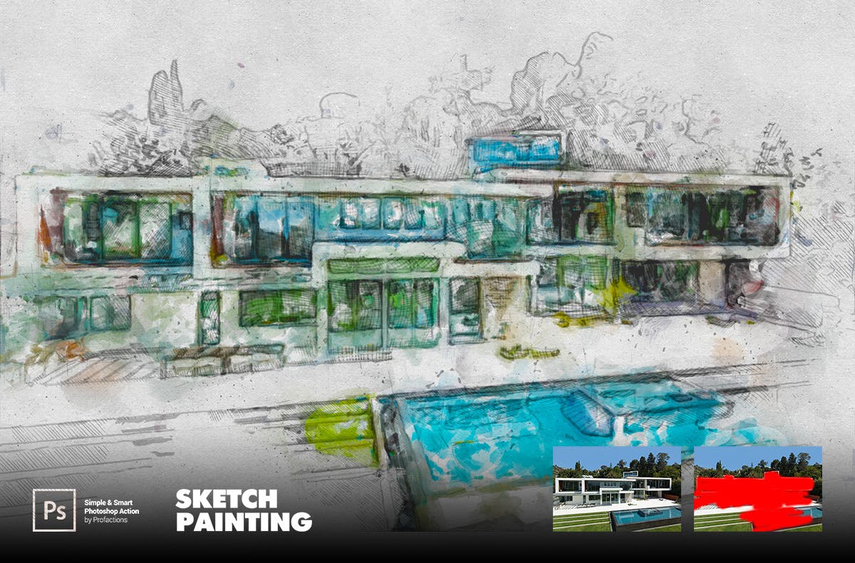 素描绘画效果照片处理ps动作 Sketch Painting Photoshop Action 插件预设 sucaiwan.com