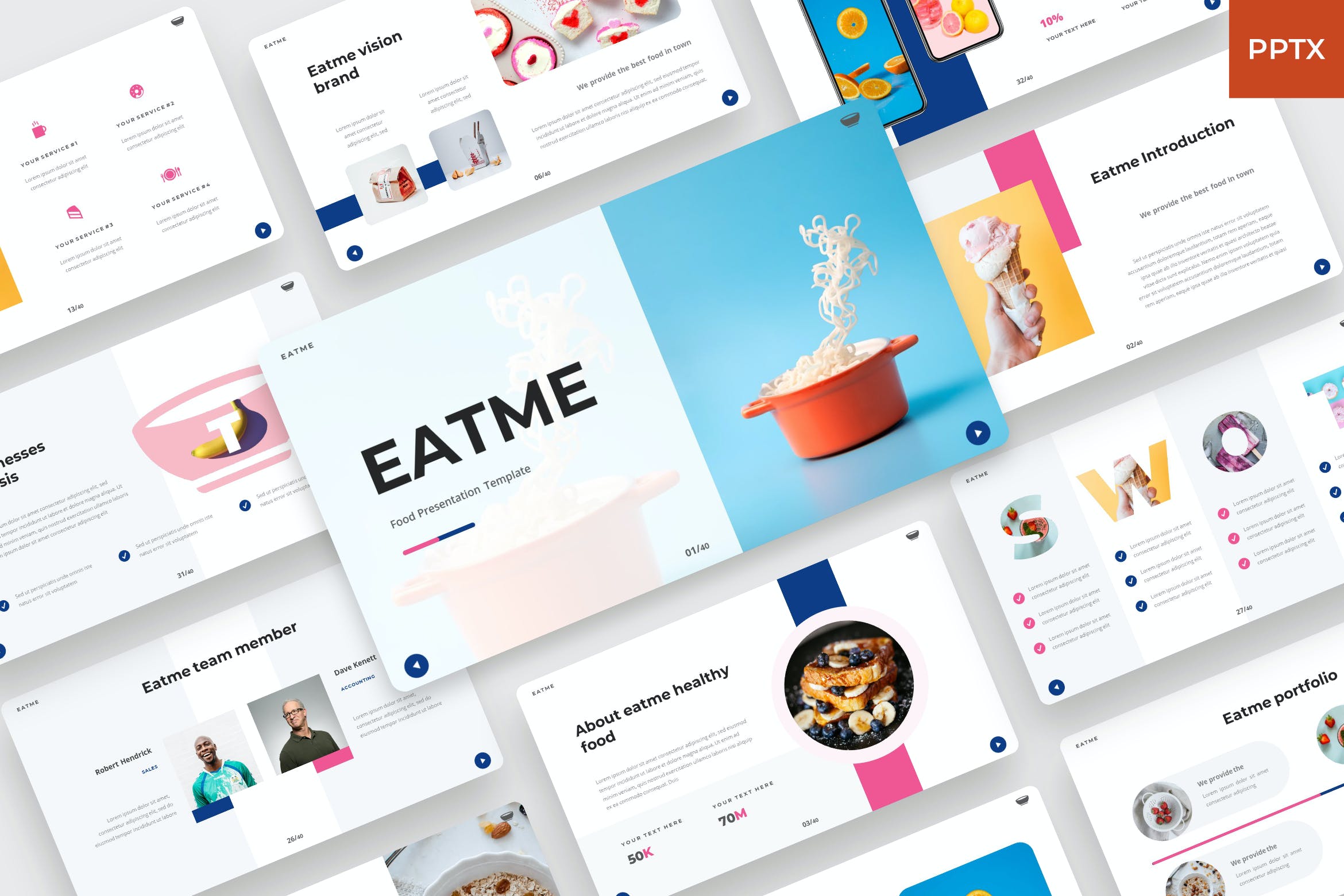 食品作品集幻灯片演示PPT模板 EATME – Food PowerPoint Template 幻灯图表 sucaiwan.com