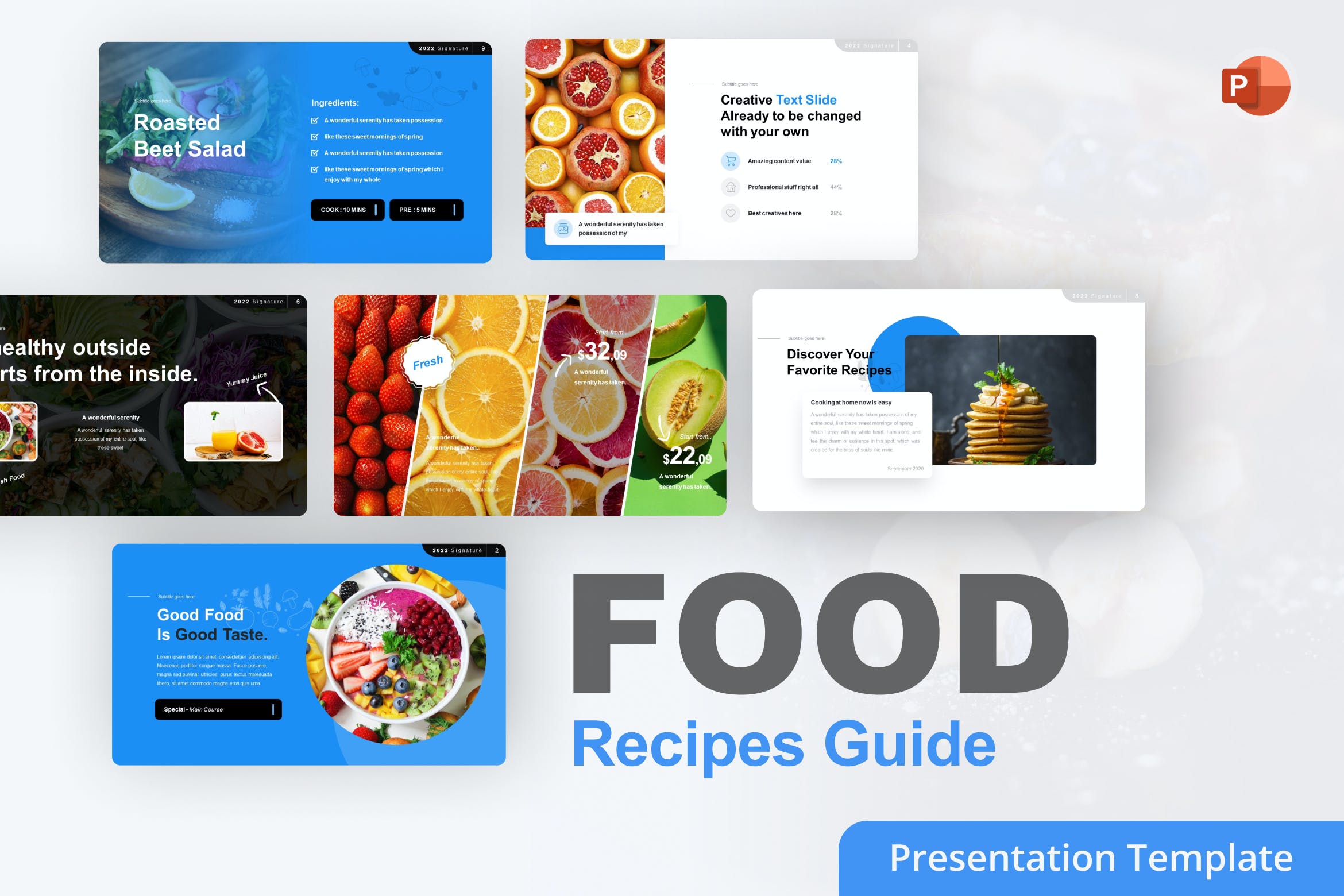 食物食谱指南PPT幻灯片模板 Food Recipes Guide PowerPoint Template 幻灯图表 sucaiwan.com