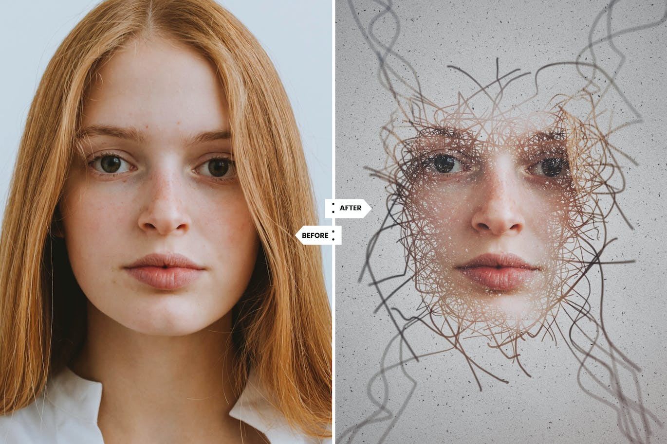 混乱线条效果PS动作模板 Chaotic Lines Effect Photoshop Action 插件预设 sucaiwan.com