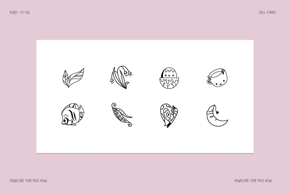 Procreate涂鸦印章笔刷套件 PROODLE Procreate Doodle Stamps 笔刷资源 sucaiwan.com