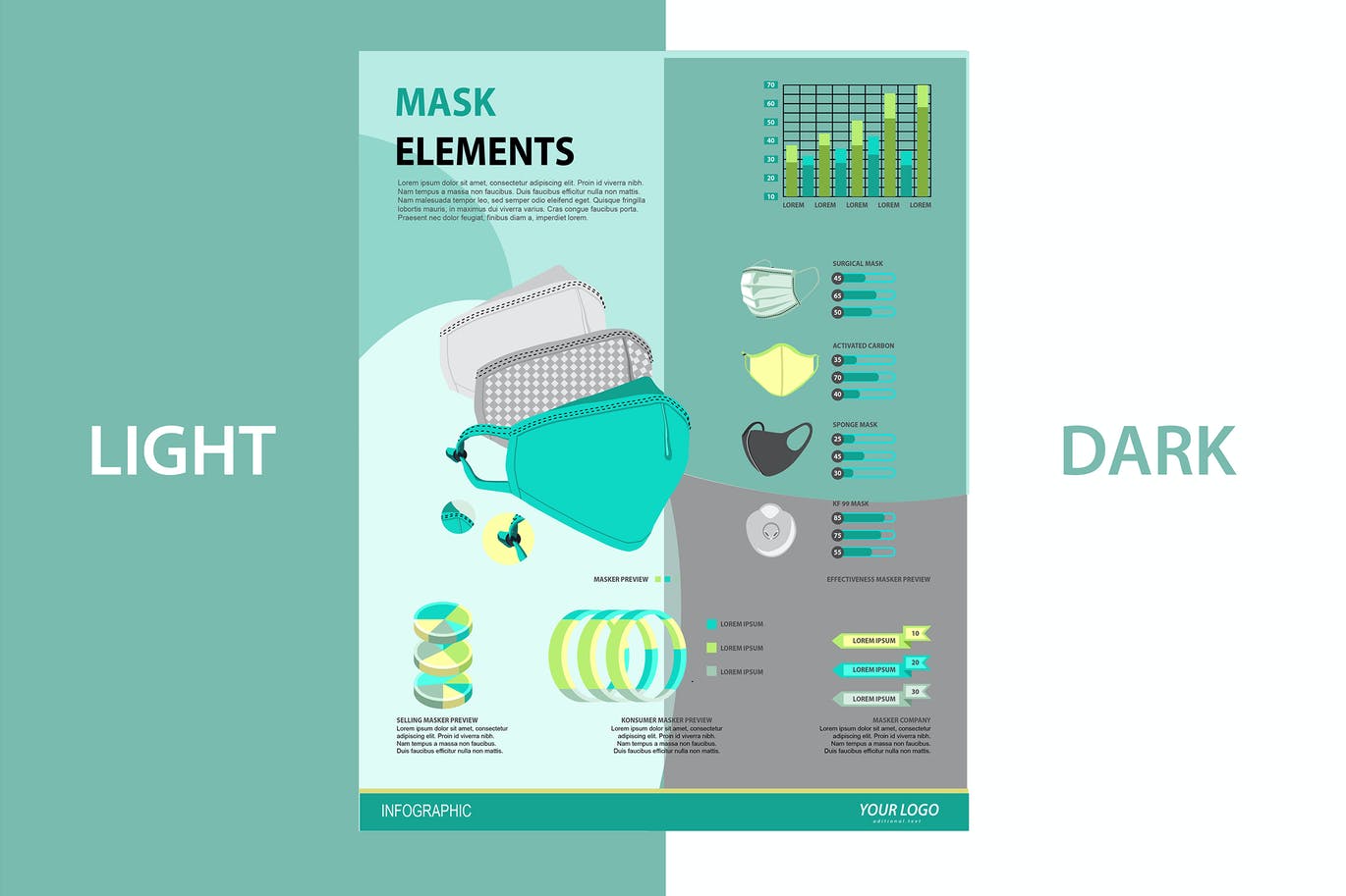 口罩参数数据图表设计模板 Mask Infographic 幻灯图表 sucaiwan.com