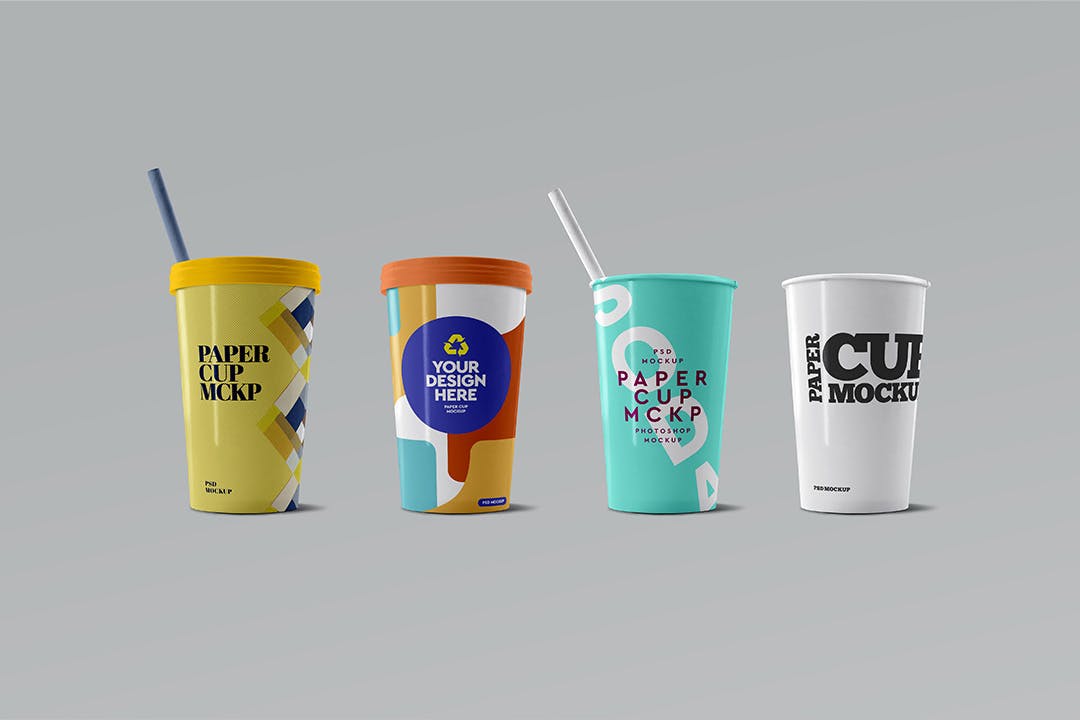 可回收饮料纸杯设计样机 Paper Cup Mockup Recycled White 01 样机素材 sucaiwan.com