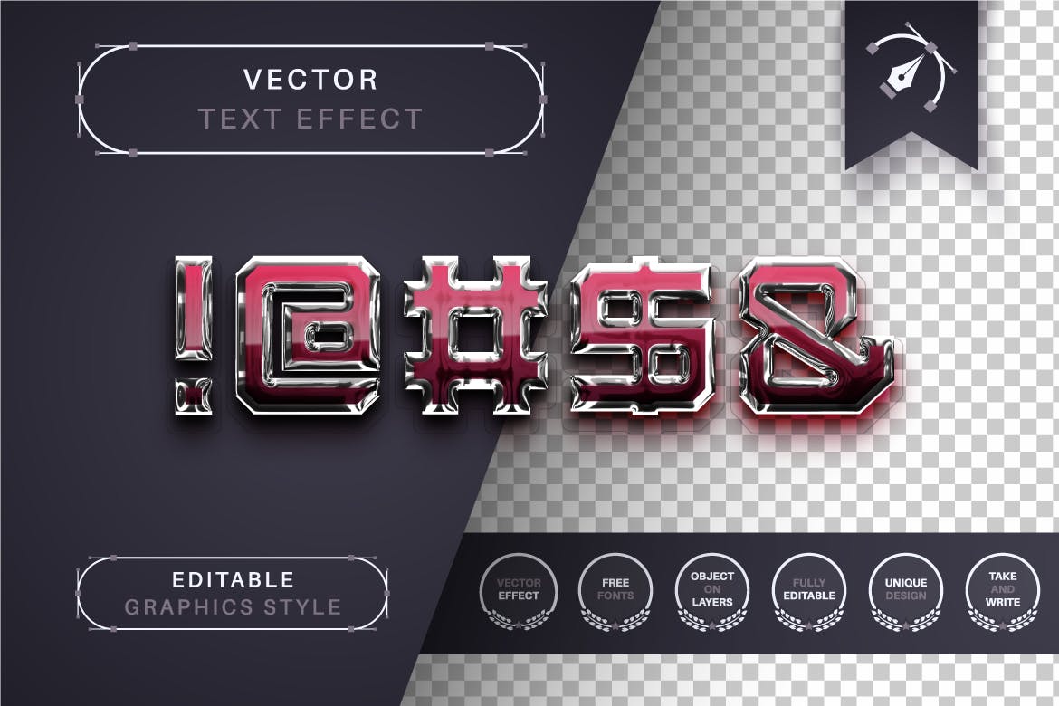 水晶不锈钢矢量文字效果字体样式 Reflect Steel – Editable Text Effect, Font Style 插件预设 sucaiwan.com
