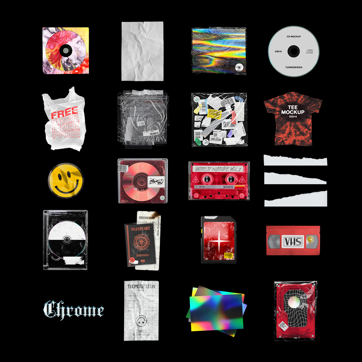 Tuomodesign 全息纹理贴纸塑料皱纸T恤CD样机套装 样机素材 第2张-素材湾丨精选海外优质设计素材资源 Tuomodesign 全息纹理贴纸塑料皱纸T恤CD样机套装 样机素材 sucaiwan.com