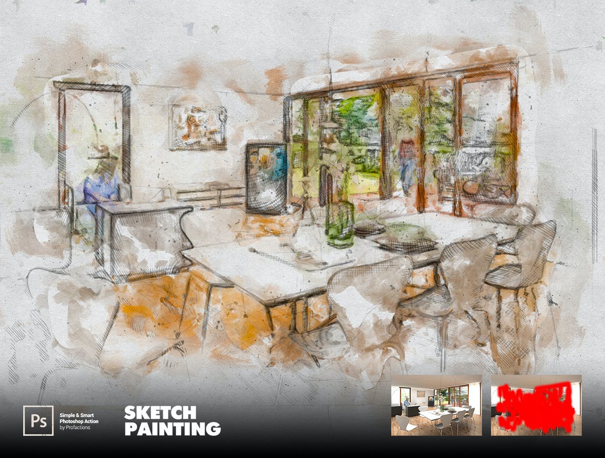 素描绘画效果照片处理ps动作 Sketch Painting Photoshop Action 插件预设 sucaiwan.com