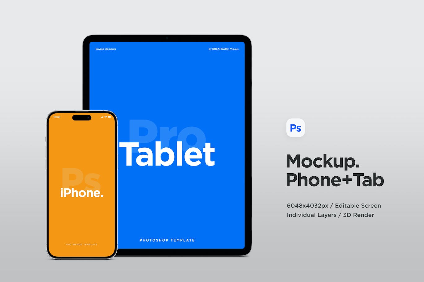 iPhone 14和平板电脑纵向视图样机模板 Phone 14 and Tablet Mockup 02 样机素材 sucaiwan.com