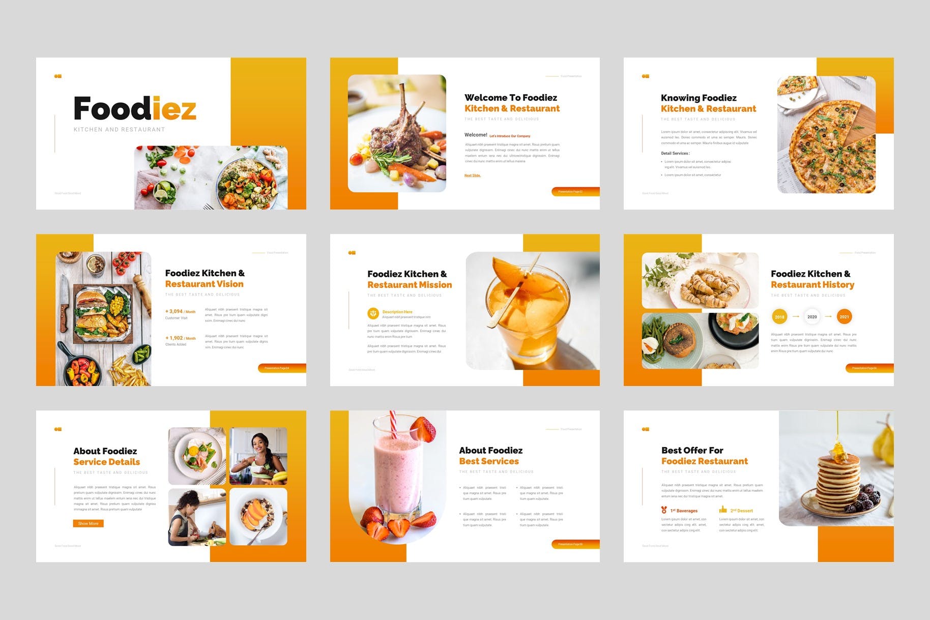 厨房和餐厅PPT创意模板 Foodiez Kitchen & Restaurant PowerPoint Template 幻灯图表 sucaiwan.com