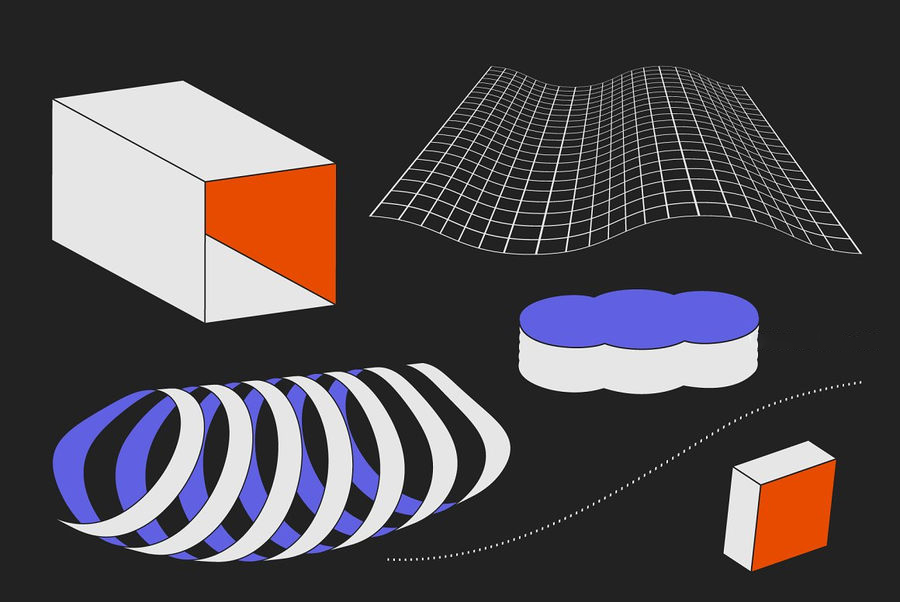 PS资源-90款3D立体几何形状带纹理矢量平面图形PNG素材 图片素材 sucaiwan.com