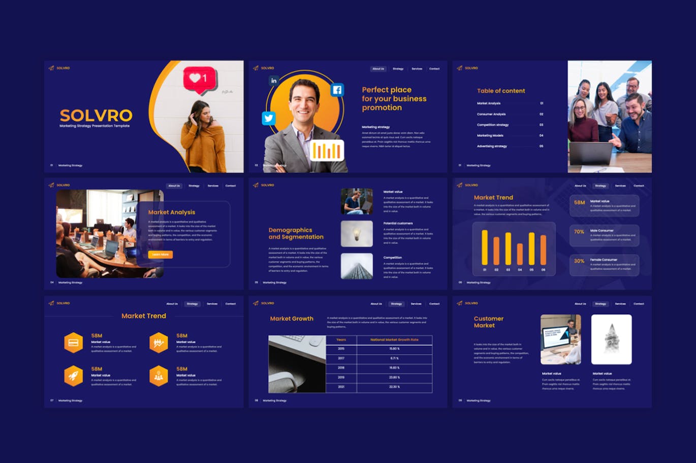 市场营销战略谷歌幻灯片素材 Solvro – Marketing Strategy Google Slides Template 幻灯图表 sucaiwan.com