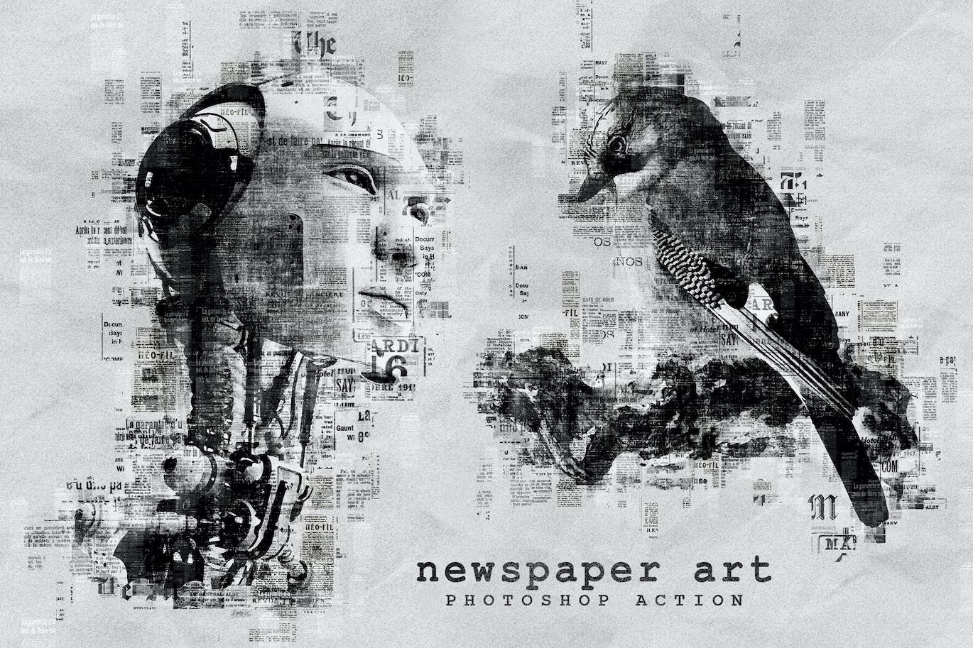报纸艺术照片处理效果PS动作模板 Newspaper Art Photoshop Action 插件预设 sucaiwan.com