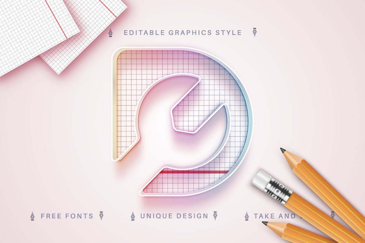 课本网格矢量文字效果字体样式 School Textbook – Editable Text Effect, Font Style 插件预设 sucaiwan.com