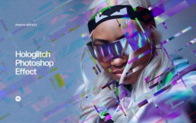 数字故障PS照片效果模板 Hologlitch Photoshop Effect